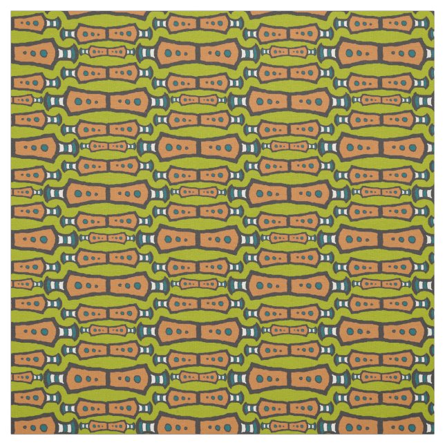 Grönt Teal White Black Abstrakt Tribal Design Tyg (Provkarta)