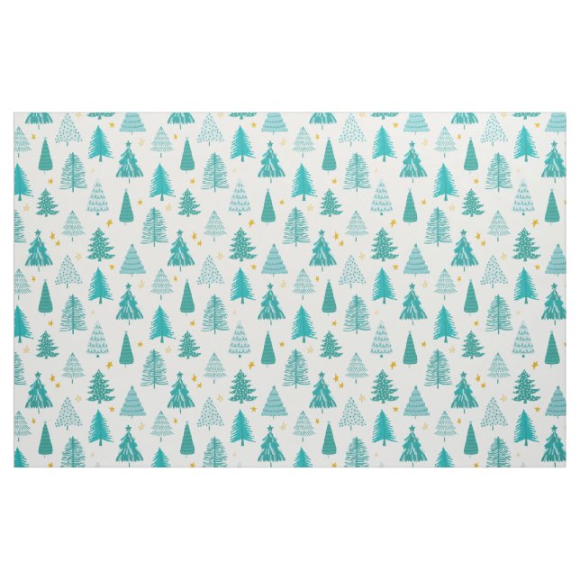Grönt Teal Winter Forest Julgran Tyg (Fat Quarter)