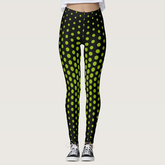 Grönt Techno Dot Mönster Leggings (Framsida)
