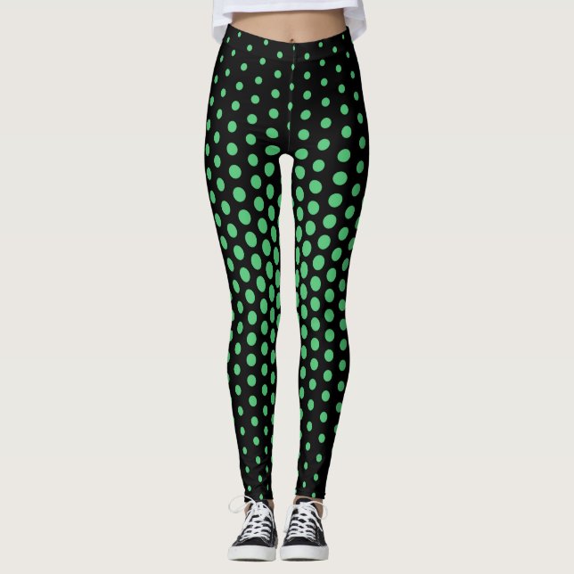 Grönt Techno Dot Mönster Leggings (Framsida)