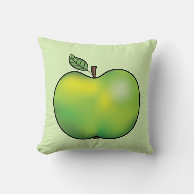 Grönt Tecknad Apple Fruit Illustration Kudde (Framsida)