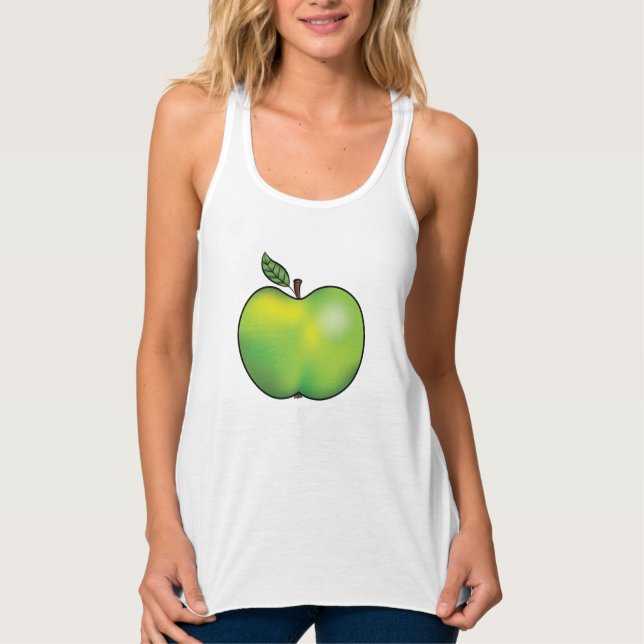 Grönt Tecknad Apple Fruit Illustration Linne Med Racerback (Framsida)