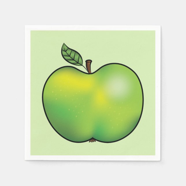 Grönt Tecknad Apple Fruit Illustration Pappersservett (Framsidan)