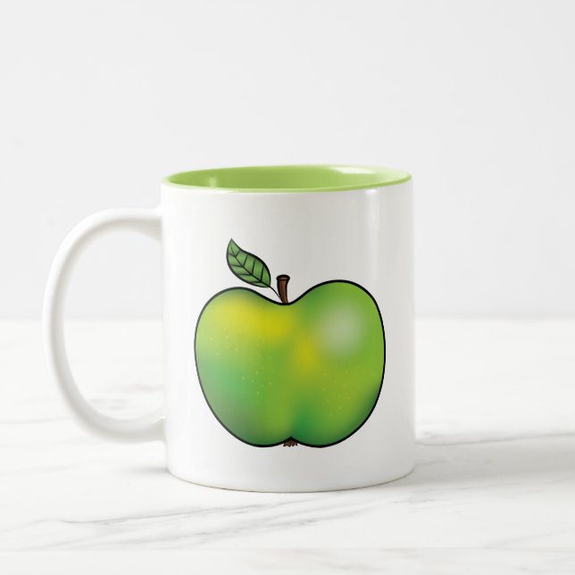 Grönt Tecknad Apple Fruit Illustration Två-Tonad Mugg (Vänster)