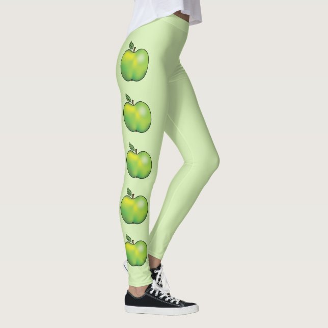 Grönt Tecknad Apple-frukt på Ljust grönt Leggings (Höger)