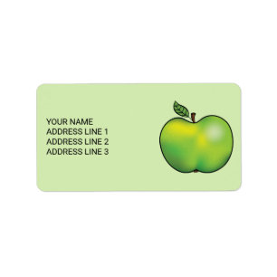 Grönt Tecknad Apple-illustration med Anpassningsba Adressetikett