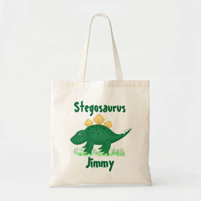 Grönt Tecknad Dinosaur Tote Bag Tygkasse (Framsidan)