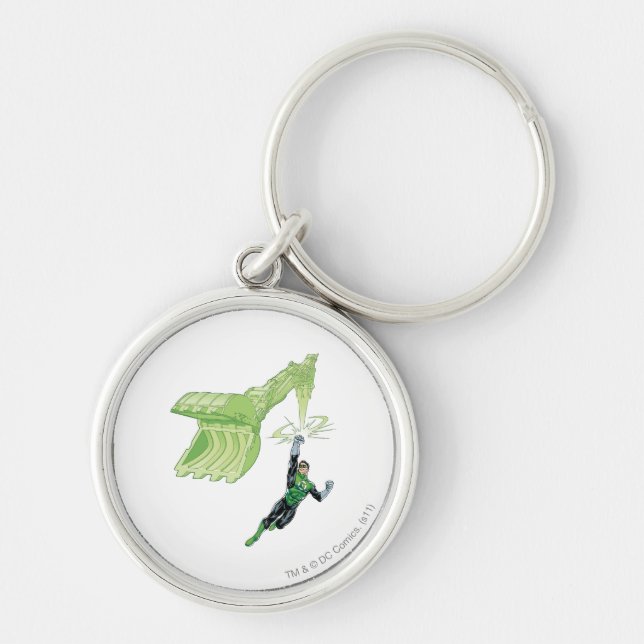 Grönt - Tecknad, med maskin Rund Silverfärgad Nyckelring (Framsidan)