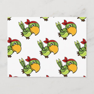 Grönt Tecknad Pirat Parrot Vykort