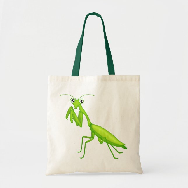 Grönt Tecknad Praying Mantis Canvas Tote Bag Tygkasse (Framsidan)