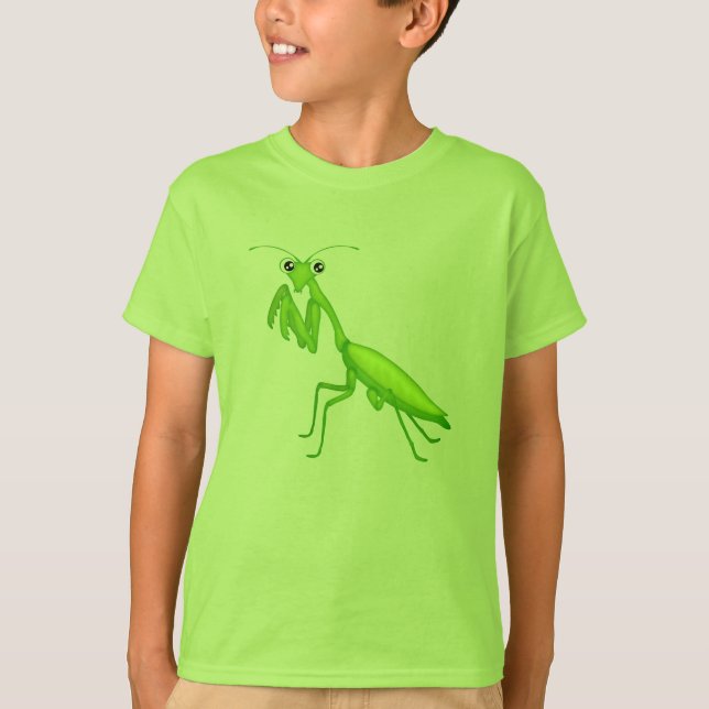 Grönt Tecknad Praying Mantis Youth Apparel Tee Shirt (Framsida)