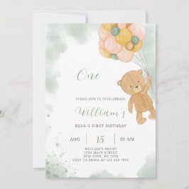 Grönt Teddy Birthday-inbjudan Inbjudningar