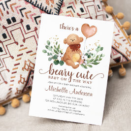 Grönt Teddybjörn Beary Söt Baby Shower Inbjudningar