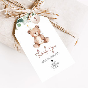 Grönt Teddybjörn Födelsedagsfest Förmånsetiketter Presentetikett