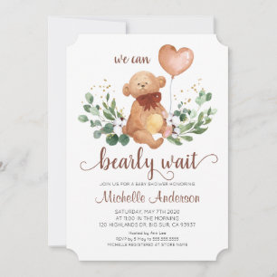Grönt Teddybjörn Napptar Vi väntar Baby Shower Inbjudningar