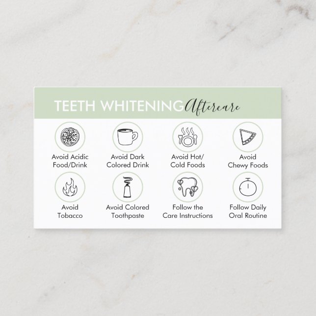 Grönt Teeth Whitening Aftercare Tips Visitkort (Baksida)