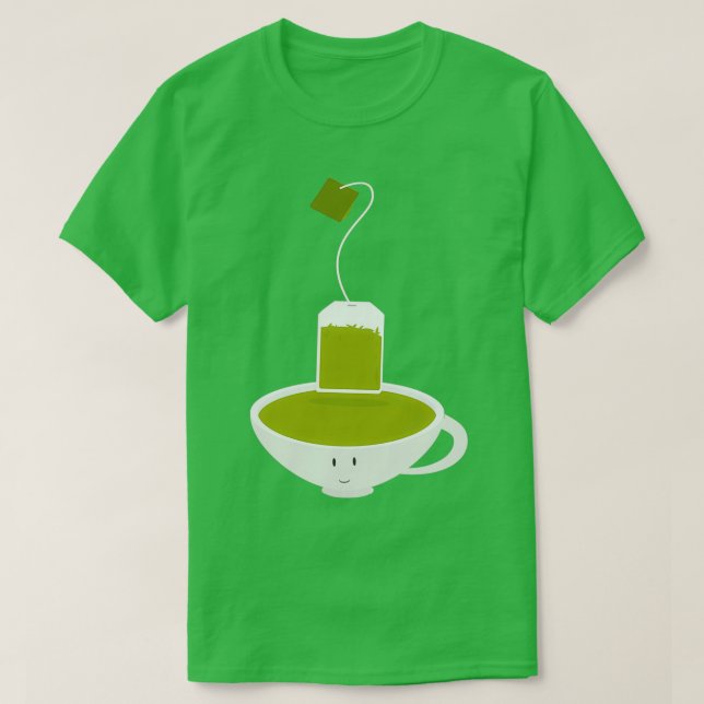 Grönt tekopp och tepåse t shirt (Design framsida)