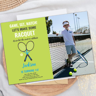 Grönt Tennis Birthday-inbjudningar med foto Inbjudningar