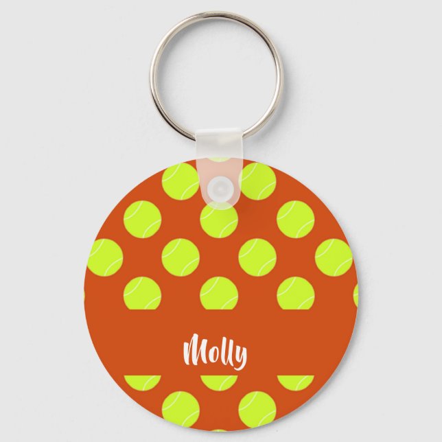 Grönt tennis boll orange mönster nyckelring (Framsida)