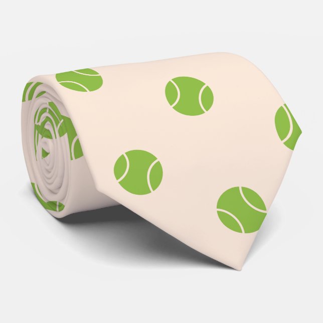 Grönt Tennis Bollar Cream Beige Färg Tie Slips (Rullad)