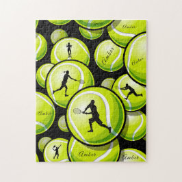 Grönt Tennis Bollar & Players Mönster Add Kids Nam Pussel