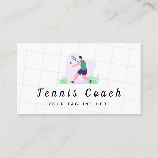 Grönt Tennis Coach Illustration Professionell Spor Visitkort (Framsida)