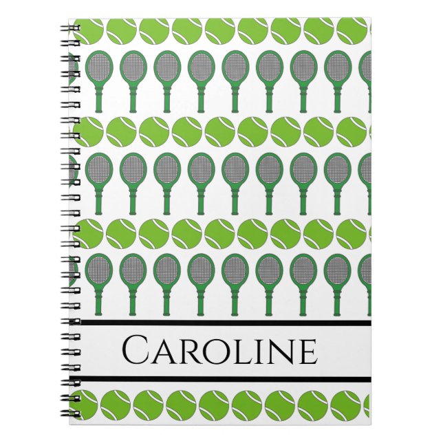 Grönt Tennis Rackets och Bollar Sports Älskare Flä Anteckningsbok (Framsidan)