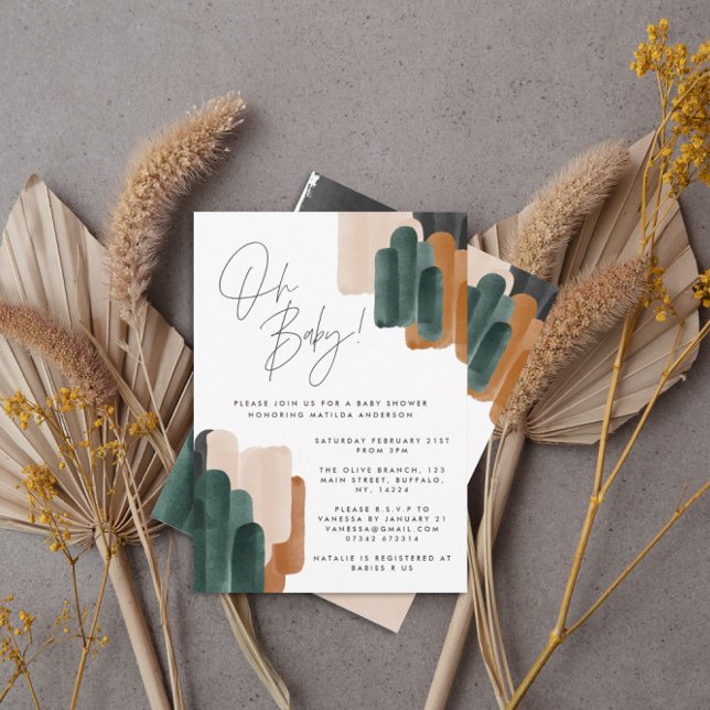 Grönt Terracotta abstrakt vattenfärgsdusch för bar Inbjudningar (Skapare uppladdad)