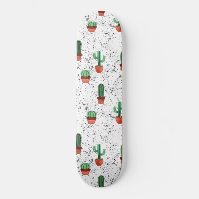 Grönt Terracotta Cactus Pots Splatter Mönster Mini Skateboard Bräda 18,5 Cm (Framsida)