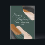 Grönt terracotta modern minimal vattenfärg julkort<br><div class="desc">Budgeterad grönt terracotta abstrakt vattenfärgsmoderna skript som inte är fotojulkort. Modern grönt,  beige och terracotta kolorway.</div>