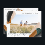 Grönt terracotta modern minimal vattenfärgfoto helg vykort<br><div class="desc">Budgeterad grönt terracotta abstrakt vattenfärgsmoderna skript 1 fotojulkort. Modern grönt,  beige och terracotta kolorway.</div>