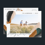 Grönt terracotta modern minimal vattenfärgfoto helg vykort<br><div class="desc">Budgeterad grönt terracotta abstrakt vattenfärgsmoderna skript 1 fotojulkort. Modern grönt,  beige och terracotta kolorway.</div>