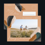 Grönt terracotta modern minimal vattenfärgfoto helg vykort<br><div class="desc">Budgeterad grönt terracotta abstrakt vattenfärgsmoderna skript 1 fotojulkort. Modern grönt,  beige och terracotta kolorway.</div>