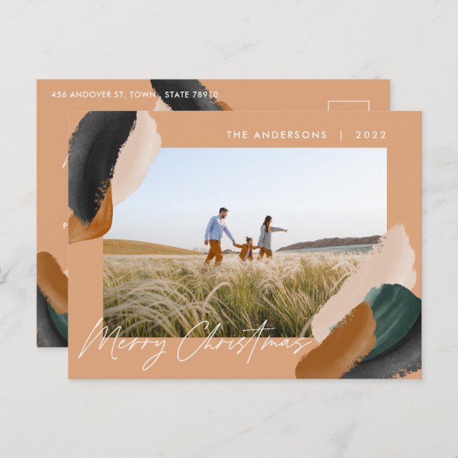 Grönt terracotta modern minimal vattenfärgfoto helg vykort (Fram/baksida)