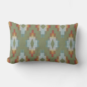 Grönt Terracotta Red Brown Blue Grått Tribal Art Lumbarkudde