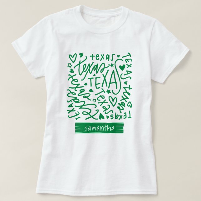 Grönt Texas Doodle Mönster T Shirt (Design framsida)
