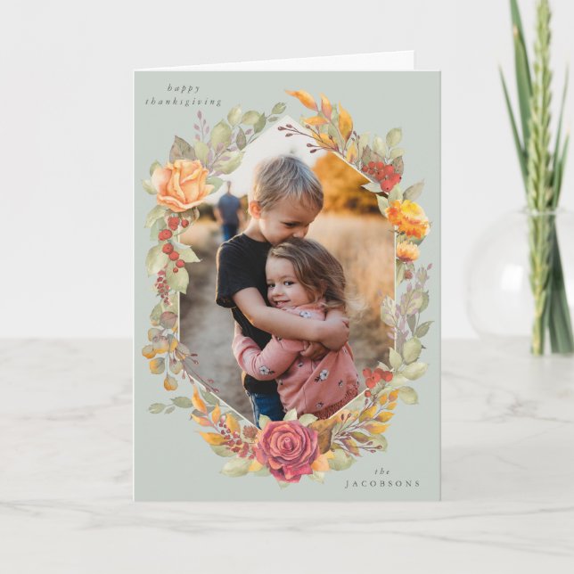 Grönt Thanksgiving Foto för automatiska Blommigtar Kort (Framsida)