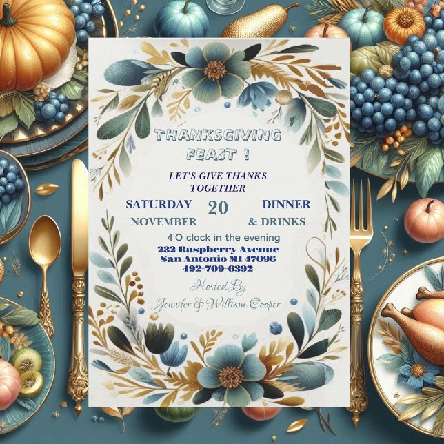 Grönt Thanksgiving höstkolsmatning för botaniskt l Inbjudningar (Green Botanical Foliage Autumn Thanksgiving Feast Invitation)