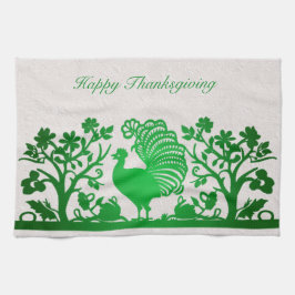 Grönt Thanksgiving Turkiet Blommigt Kitchen Towel Kökshandduk