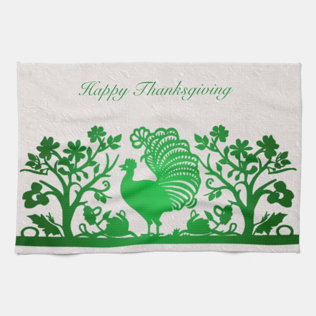 Grönt Thanksgiving Turkiet Blommigt Kitchen Towel Kökshandduk (Horisontell)