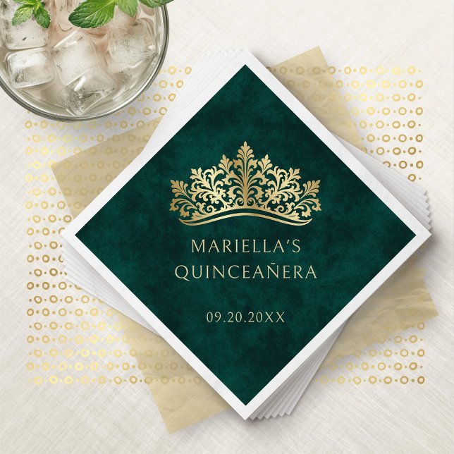 Grönt Tiara Krona Elegant Quinceanera Pappersservett (Skapare uppladdad)