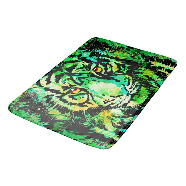 Grönt Tiger Bath Mat - Tiger Artwork - Wildlife Badrumsmatta (Vinklad)