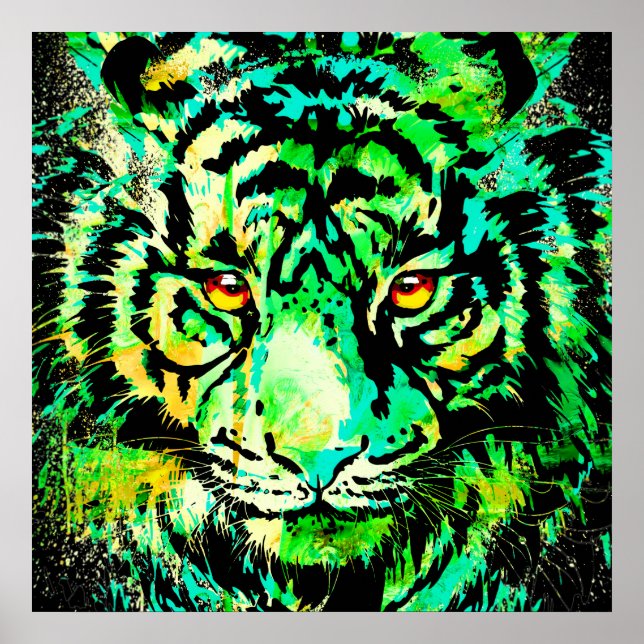 Grönt Tiger Head - Big Cat Tiger Poster Square (Framsidan)