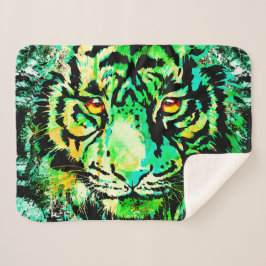 Grönt Tiger Head - Colorful Tiger Sherpa Blanket