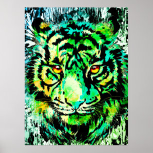 Grönt Tiger Head Teckning - Tiger Poster Skriv ut
