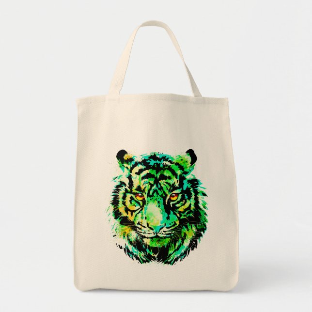 Grönt Tiger Head - Tiger Tote Bag Tygkasse (Framsidan)