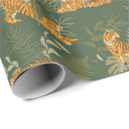 Grönt Tiger Jungle Safari Wrapping Papper Roll Presentpapper