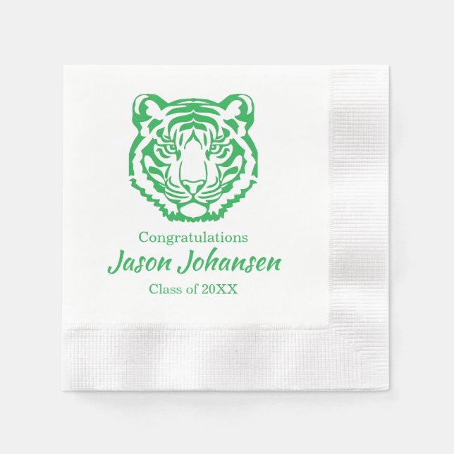 Grönt Tiger Mascot High School Studenten Napkin Pappersservett (Framsidan)