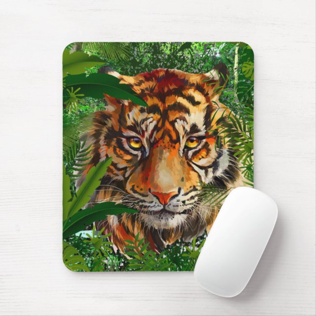 Grönt Tiger Mousepad | Nature Jungle Tiger Musmatta (Med mus)