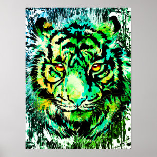 Grönt Tiger Poster Skriv ut - Grönt Tiger Teckning